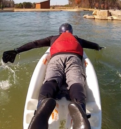 Learning to paddle forward on the bellyak