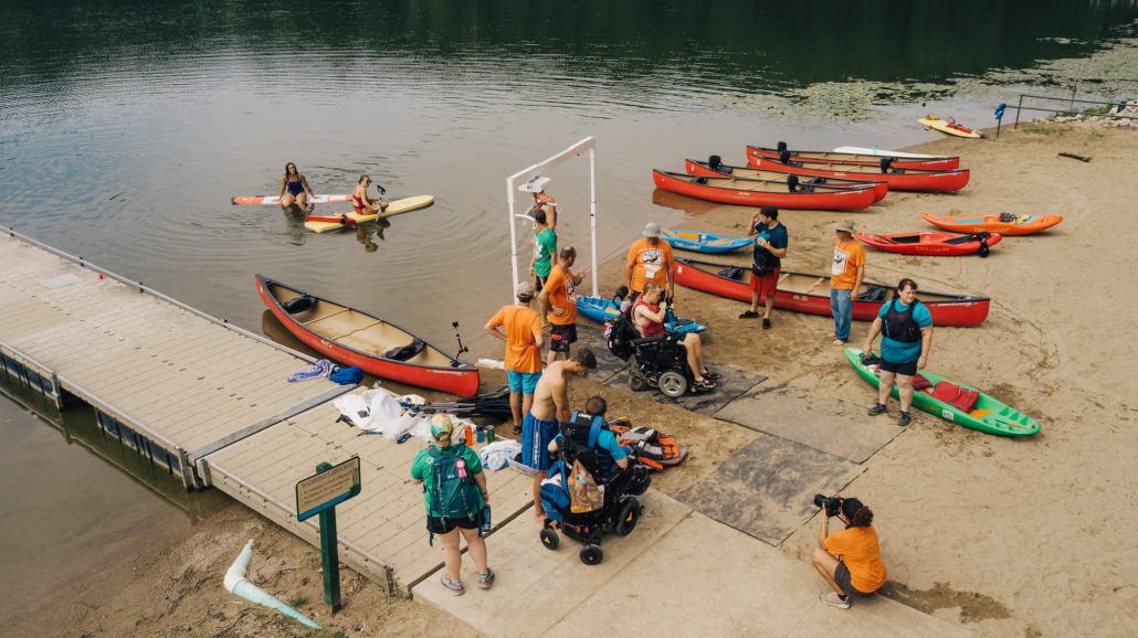 Campers getting ready to paddle at Camp PossAbility